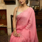 Stylish french pink organza saree with overall pitta embroidery