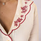 Classy Off-white cotton top with maroon embroidery & scallops detailing - Skirt Optional