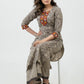 Trendy Grey Cotton Block Print Kurta With Kutch Mirror Work - Pant Optional