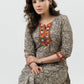 Trendy Grey Cotton Block Print Kurta With Kutch Mirror Work - Pant Optional