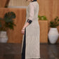 Classy Beige striped cotton kurta with black collar - Pant optional