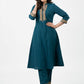 Elegant Teal Cotton A Line Kurta With Laces - Pant Optional