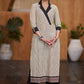 Classy Beige striped cotton kurta with black collar - Pant optional