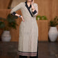 Classy Beige striped cotton kurta with black collar - Pant optional