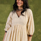 Cream Hakoba Casual Dress. Soft Cream Cotton Dress With Intricate Eyelet Hakoba Details