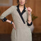 Classy Beige striped cotton kurta with black collar - Pant optional