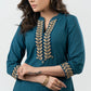 Elegant Teal Cotton A Line Kurta With Laces - Pant Optional