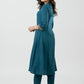 Elegant Teal Cotton A Line Kurta With Laces - Pant Optional