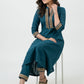 Elegant Teal Cotton A Line Kurta With Laces - Pant Optional
