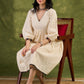 Cream Hakoba Casual Dress. Soft Cream Cotton Dress With Intricate Eyelet Hakoba Details
