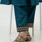 Elegant Teal Cotton A Line Kurta With Laces - Pant Optional