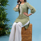 Elegant sage green cotton tunic highlighted with beautiful lace