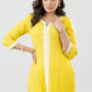 Pastel Yellow Cotton Kurta With Laces - Pant Optional