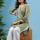 Elegant sage green cotton tunic highlighted with beautiful lace