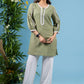 Elegant sage green cotton tunic highlighted with beautiful lace