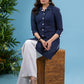 Classy navy blue shirt style striped cotton tunic