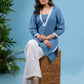 Trendy powder blue cotton tunic highlighted with elegant laces