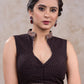 Elegant black ajrakh sleeveless combination blouse with mandarin collar