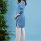 Trendy powder blue cotton tunic highlighted with elegant laces