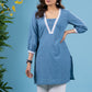 Trendy powder blue cotton tunic highlighted with elegant laces