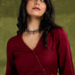 Rich Maroon Rayon Wrap Dress With Ajrakh Patchwork