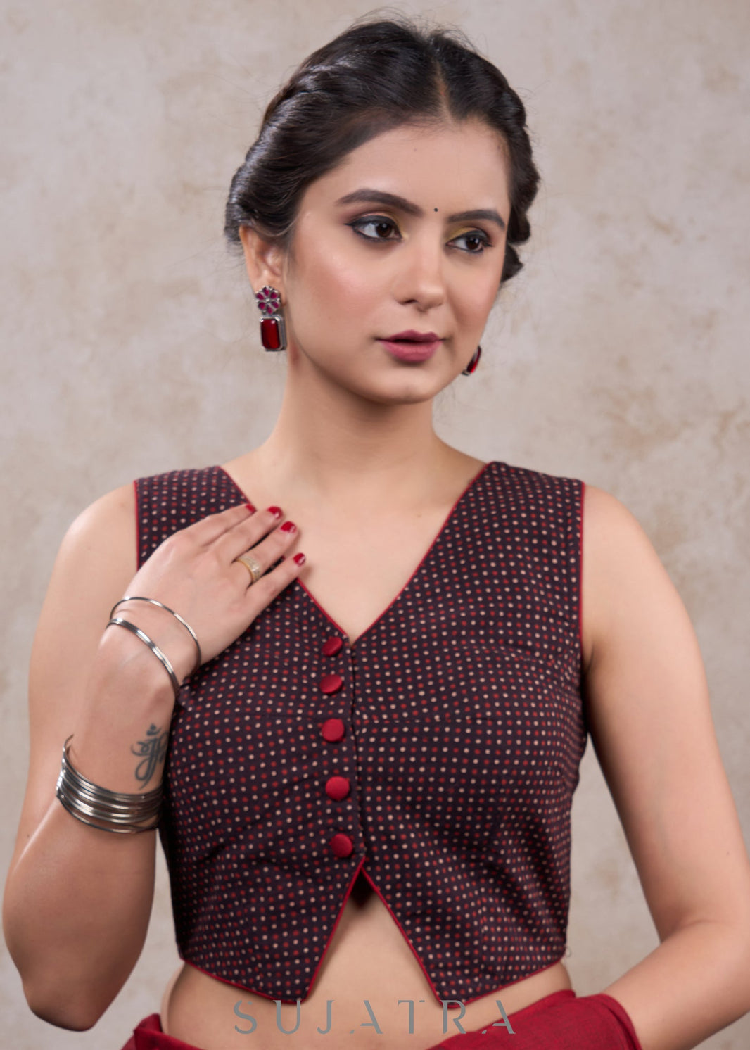 Sarajana Half Placket Collared Blouse