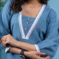 Trendy powder blue cotton tunic highlighted with elegant laces