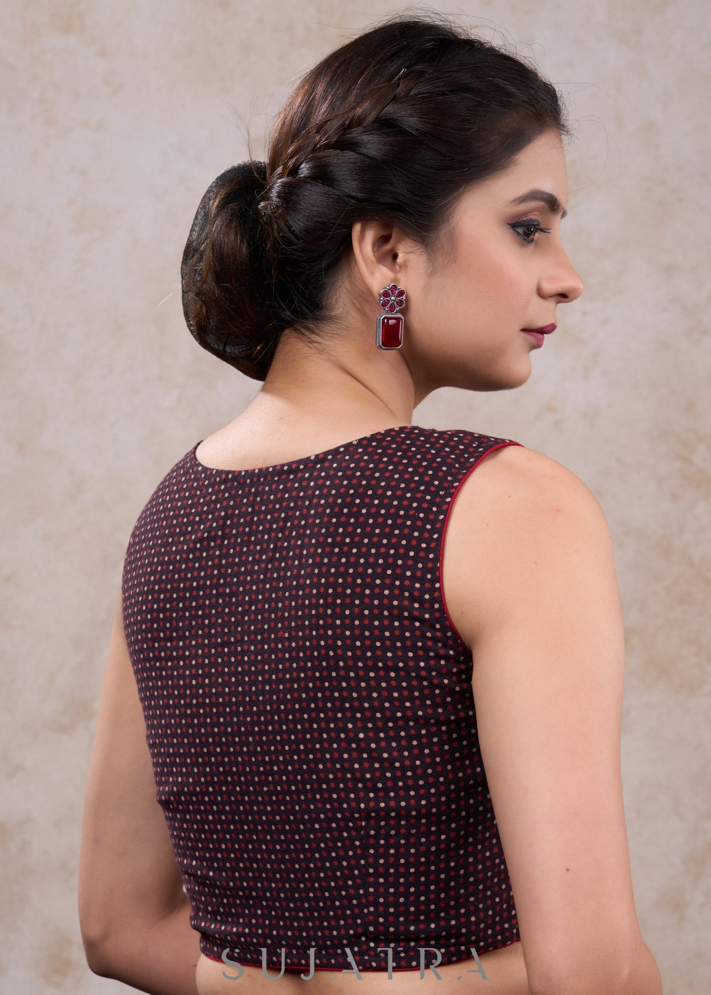 Stylish black ajrakh waistcoat style blouse