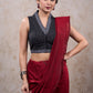 Trendy black striped cotton highneck blouse highighted with ikat border