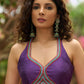 Stylish violet cotton silk halter neck blouse with multicolor bead embroidery