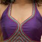 Stylish violet cotton silk halter neck blouse with multicolor bead embroidery