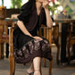 Elegant black cotton ajrakh gathered dress with matching short ajrakh shrug