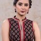 Smart black cotton ajrakh combination blouse with mandarin collar