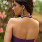 Stylish violet cotton silk halter neck blouse with multicolor bead embroidery