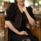 Elegant black cotton ajrakh gathered dress with matching short ajrakh shrug
