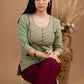 Elegant Rustic Green Pure Cotton Embroidered Top