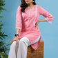 Fresh Baby pink cotton tunic highlighted with elegant laces