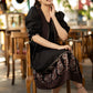 Elegant black cotton ajrakh gathered dress with matching short ajrakh shrug