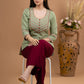 Elegant Rustic Green Pure Cotton Embroidered Top