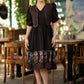 Elegant black cotton ajrakh gathered dress with matching short ajrakh shrug