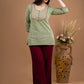Elegant Rustic Green Pure Cotton Embroidered Top