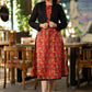 Stlyish red cotton kantha printed dress with black hakoba shrug