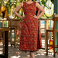 Stlyish red cotton kantha printed dress with black hakoba shrug