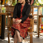 Stlyish red cotton kantha printed dress with black hakoba shrug