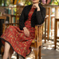 Stlyish red cotton kantha printed dress with black hakoba shrug