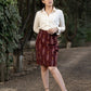 Trendy maroon ikat formal fitted skirt with optional shirt