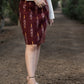 Trendy maroon ikat formal fitted skirt with optional shirt