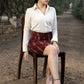 Trendy maroon ikat formal fitted skirt with optional shirt