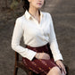Trendy maroon ikat formal fitted skirt with optional shirt
