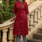 Comfortable maroon cotton kurta with stylish indigo highlights - Indigo pants Optional